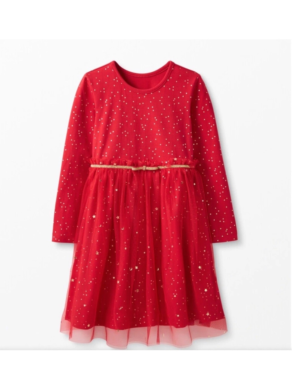 Hanna Andersson Long Sleeve Shimmer Star Dress In Soft Tulle red 10 140cm